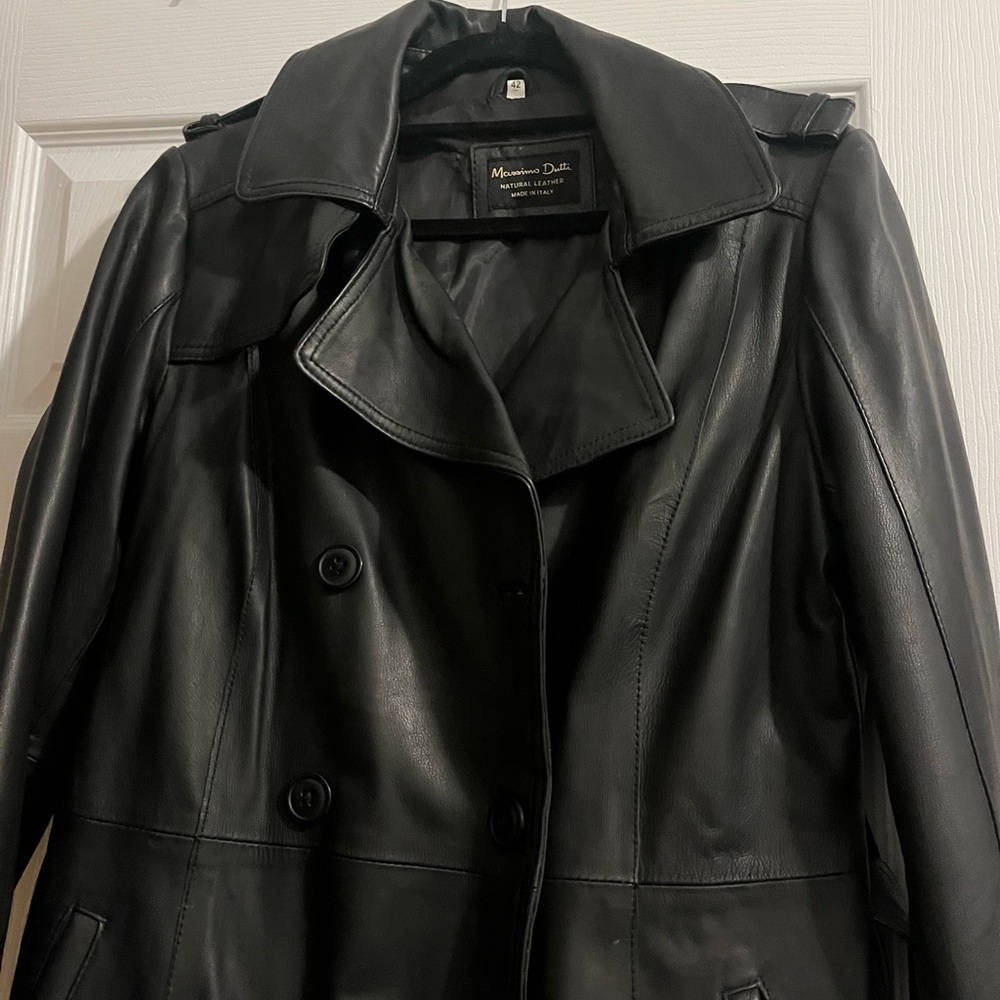 Massimo Dutti Black Leather Trench Coat